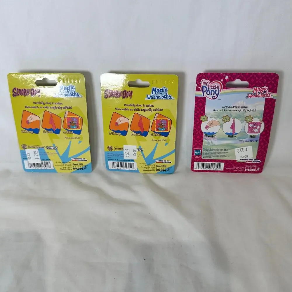 New in Package Set of 3 Magic Washcloths Vintage 2006 Scooby Doo My Little Pony